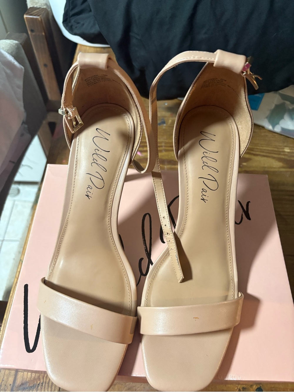 Wild Pair Nude Ankle-Strap Block Heel Sandals